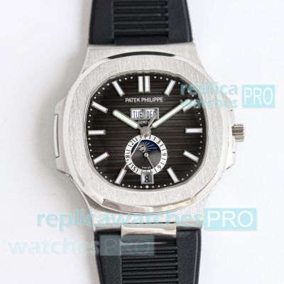 TW Factory Swiss Replica Patek Philippe Nautilus Calendar & Moon Phase Watch Black Face 